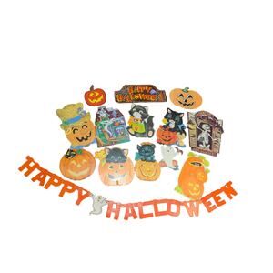 Lot of 14 VINTAGE 80s 90s Halloween Die Cut Cardboard Wall Decorations